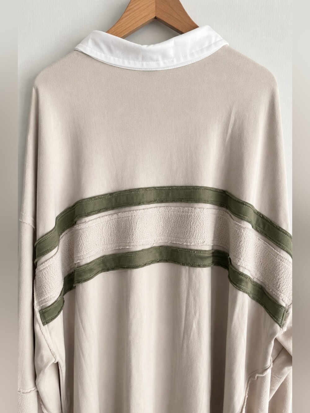 Free People Cream Midi Sweatshirt Dress with Olive Stripe - Picture 5 of 14